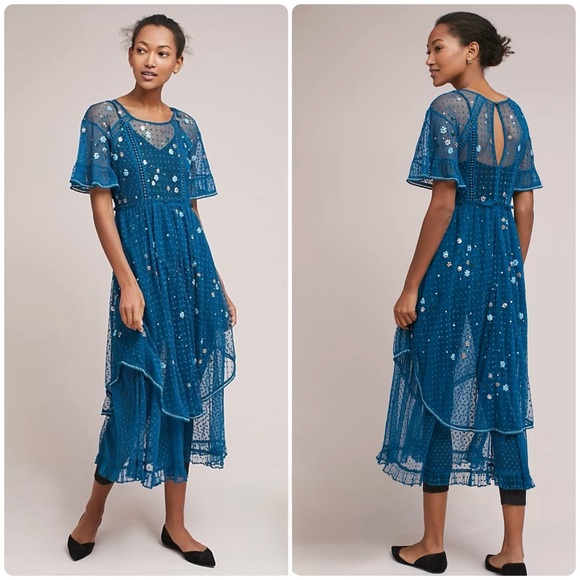 Anthropologie Bohemian Beaded Overlay Midi Dress - Picture 1 of 13